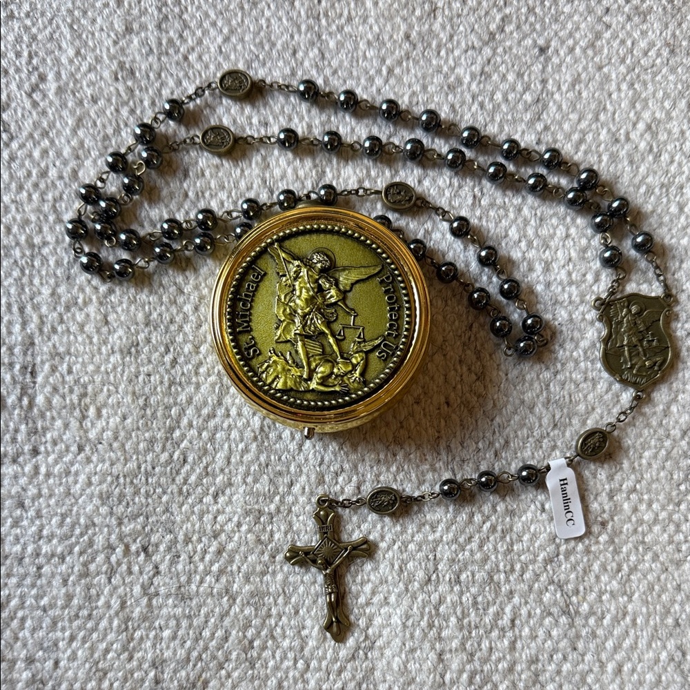 St. Michael Pendant Necklace (Rosary)in Gold and Silver